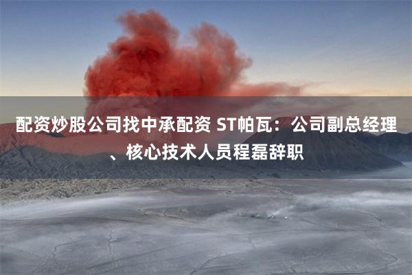 配资炒股公司找中承配资 ST帕瓦：公司副总经理、核心技术人员程磊辞职