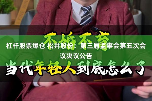 杠杆股票爆仓 松井股份：第三届监事会第五次会议决议公告